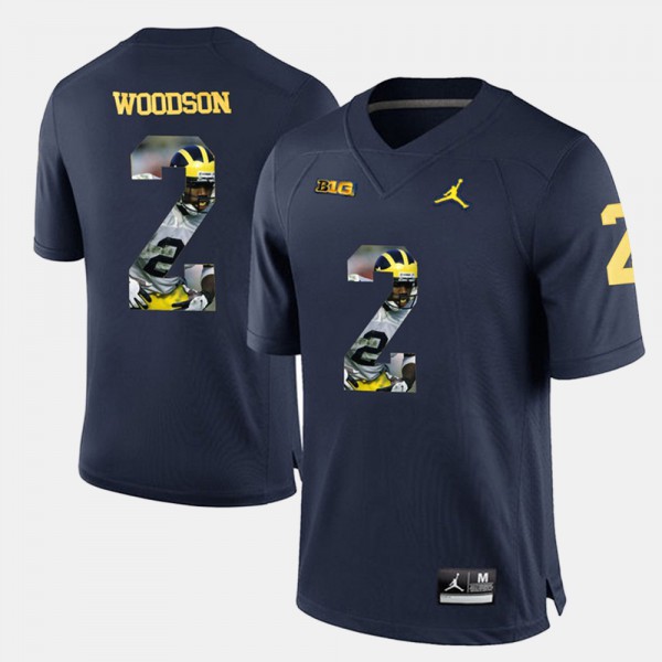 Michigan #2 For Men Charles Woodson Jersey Navy Blue Embroidery Player Pictorial